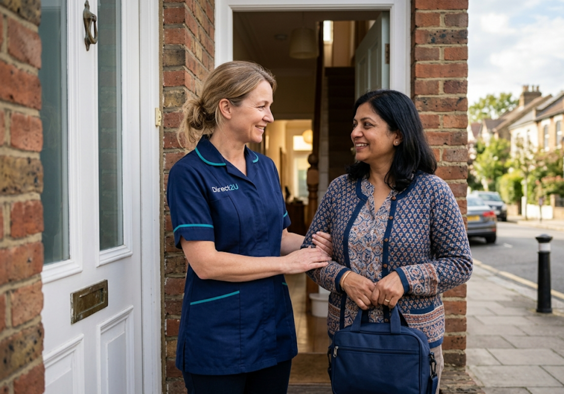 Direct2U carer taking over from a family carer — professional respite handover in North London